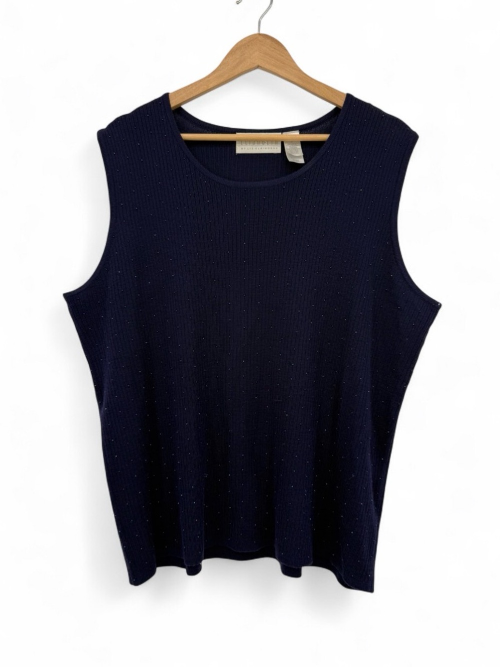 Elisabeth Liz Claiborne Navy Wool Blend Beaded Sleeveless Sweater Top Size 2X